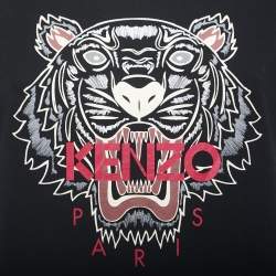 Pre Owned Kenzo Black Tiger Printed Cotton Knit T-Shirt M