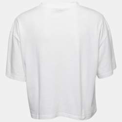 Kenzo White Logo Print Cotton Crew Neck Cropped Half Sleeve T-Shirt M