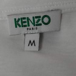 Kenzo White Logo Print Cotton Crew Neck Cropped Half Sleeve T-Shirt M