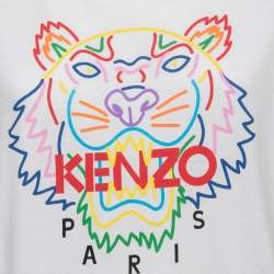 Kenzo White Logo Print Cotton Crew Neck Cropped Half Sleeve T-Shirt M