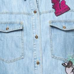 Pre Owned Kenzo Blue Denim Patch Detailed Button Front Long Sleeve Shirt M