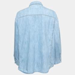 Pre Owned Kenzo Blue Denim Patch Detailed Button Front Long Sleeve Shirt M