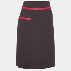 Kenzo Brown Pleated Polyester Contrast Detail Mini Skirt M