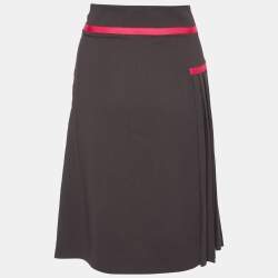 Kenzo Brown Pleated Polyester Contrast Detail Mini Skirt M