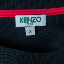 Pre Owned Kenzo Navy Blue Logo Shark Embroidered Cotton Crew Neck Sweatshirt S