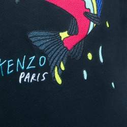 Pre Owned Kenzo Navy Blue Logo Shark Embroidered Cotton Crew Neck Sweatshirt S
