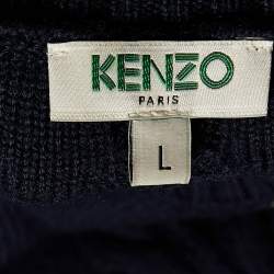 Pre Owned Kenzo Navy Blue Wool Knit & Shirt Insert Sweater L