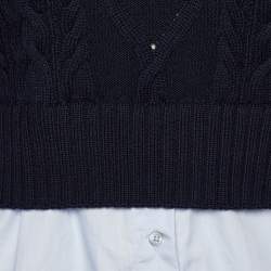 Pre Owned Kenzo Navy Blue Wool Knit & Shirt Insert Sweater L