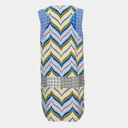Pre Owned Kenzo Blue Geometric Print Silk Sleeveless Mini Dress M