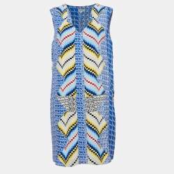 Pre Owned Kenzo Blue Geometric Print Silk Sleeveless Mini Dress M