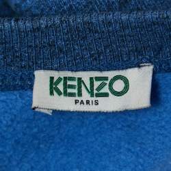 Pre Owned Kenzo Navy Blue Logo Tiger Embroidered Cotton Crew Neck Sweatshirt S