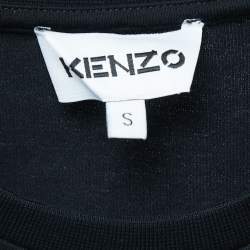 Pre Owned Kenzo Black Tiger Embroidered Cotton Knit Oversized T-Shirt S