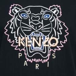 Pre Owned Kenzo Black Tiger Embroidered Cotton Knit Oversized T-Shirt S