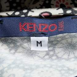 Pre Owned Kenzo Black Printed Knit Wrap Tie Shrug M