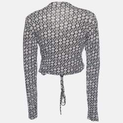 Pre Owned Kenzo Black Printed Knit Wrap Tie Shrug M
