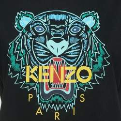 Pre Owned Kenzo Black Logo Print Cotton Short Sleeve T-Shirt S
