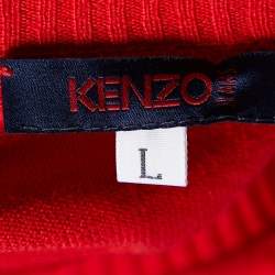 Pre Owned Kenzo Red Lurex Polka Cotton Knit Mini Dress L