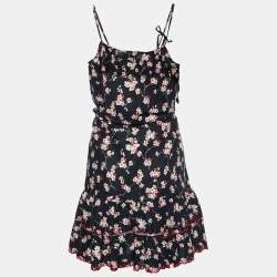 Pre Owned Kenzo Black Floral Printed Cotton Mini Dress M