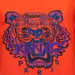 Kenzo Orange Crepe Tiger Motif T-Shirt Dress S