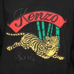 Pre Owned Kenzo Black Crepe Tiger Embroidered Sweatshirt M