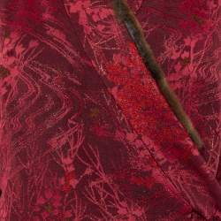 Kenzo Burgundy Lurex Jacquard Faux Fur Detail Wrap Jacket L