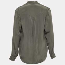 Pre Owned Kenzo Grey Silk Long Sleeve Blouse S