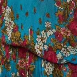 Pre Owned Kenzo Blue Floral Print Silk Elasticized Waist Maxi Dress XL
