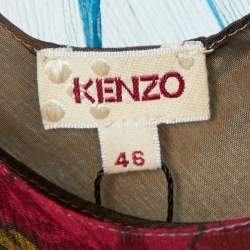 Pre Owned Kenzo Blue Floral Print Silk Elasticized Waist Maxi Dress XL