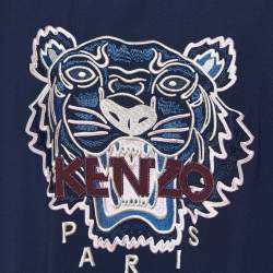 Pre Owned Kenzo Navy Blue Tiger Embroidered Crepe Mini Dress S