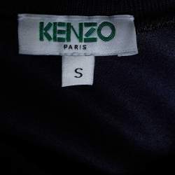 Pre Owned Kenzo Navy Blue Tiger Embroidered Crepe Mini Dress S