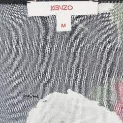 Kenzo Black/Red Checked Floral Print Silk Long Sleeve Top M