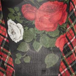 Kenzo Black/Red Checked Floral Print Silk Long Sleeve Top M