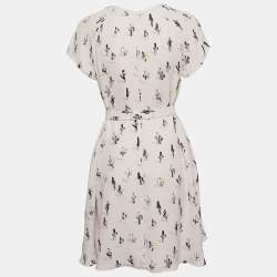 Pre Owned Kenzo Light Pink Cactus Print Crepe Belted Mini Dress M