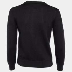 Pre Owned Kenzo Black Wool Knit Logo Intarsia Knit Sweater L