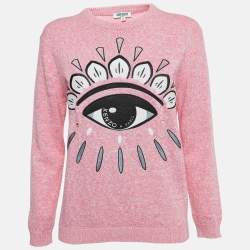 Pre Owned Kenzo Pink Knit Embroidered Sweater M