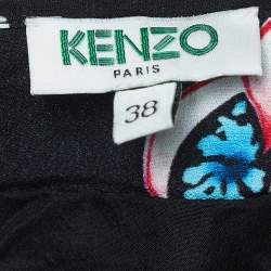 Kenzo Black Printed Crepe Wrap Effect Midi Skirt M