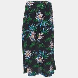 Kenzo Black Printed Crepe Wrap Effect Midi Skirt M