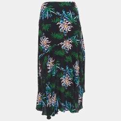 Kenzo Black Printed Crepe Wrap Effect Midi Skirt M