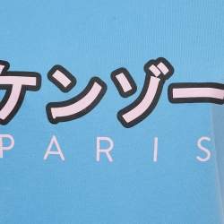 Pre Owned Kenzo Blue Logo Print Cotton Half Sleeve T-Shirt XS