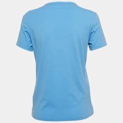 Pre Owned Kenzo Blue Logo Print Cotton Half Sleeve T-Shirt XS