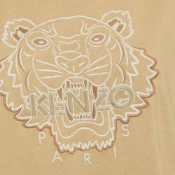 Pre Owned Kenzo Beige Tiger Embroidered Cotton Boxy T-Shirt M