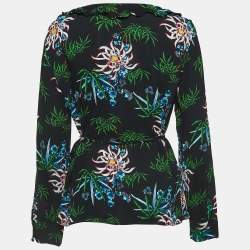 Kenzo Black Floral Printed Crepe Top M