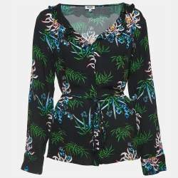 Kenzo Black Floral Printed Crepe Top M