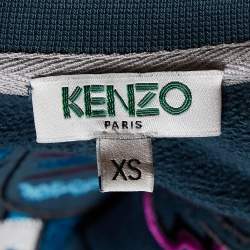 Pre Owned Kenzo Teal Green Tiger Embroidered Cotton Mini Dress S