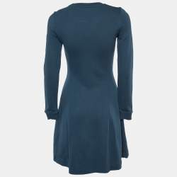 Pre Owned Kenzo Teal Green Tiger Embroidered Cotton Mini Dress S