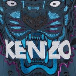 Pre Owned Kenzo Teal Green Tiger Embroidered Cotton Mini Dress S