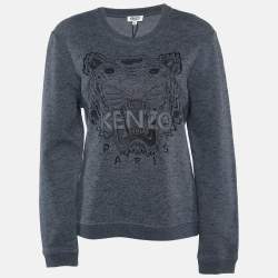 Pre Owned Kenzo Grey Tiger Embroidered Cotton Sweatshirt XL