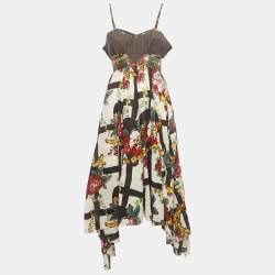 Pre Owned Kenzo Multicolor Floral Print Cotton Strappy Asymmetrical Dress M