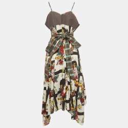 Pre Owned Kenzo Multicolor Floral Print Cotton Strappy Asymmetrical Dress M