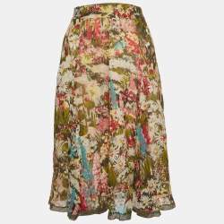 Pre Owned Kenzo Multicolor Floral Print Flared Midi Skirt M